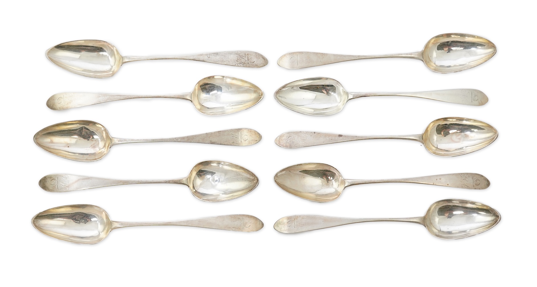 A set of ten mid 19th century Scottish provincial silver Celtic tip tablespoons, by Robert Keay II